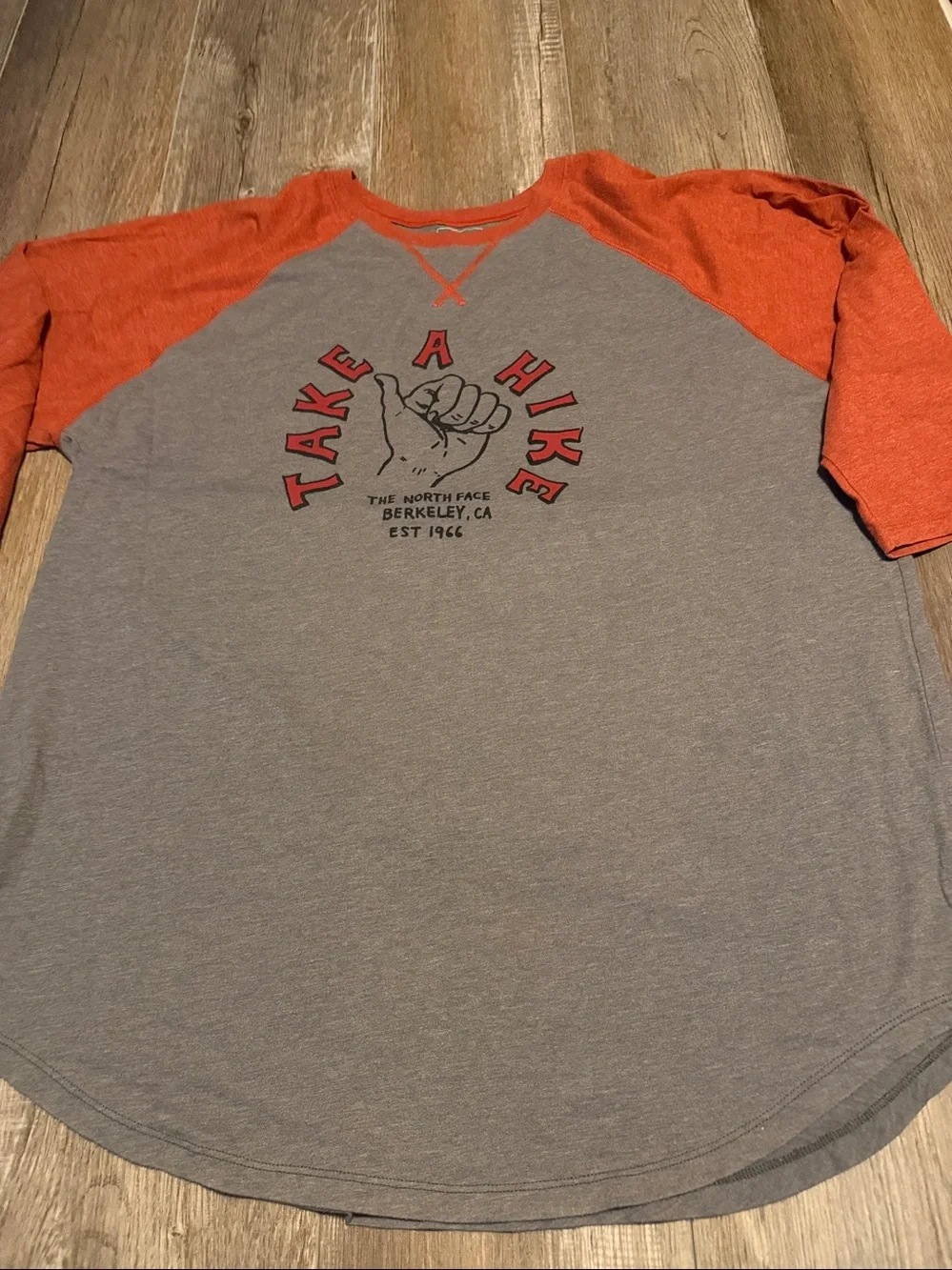 The North Face Gray Body with Orange Raglan Sleeves 'Take A Hike' Shirt